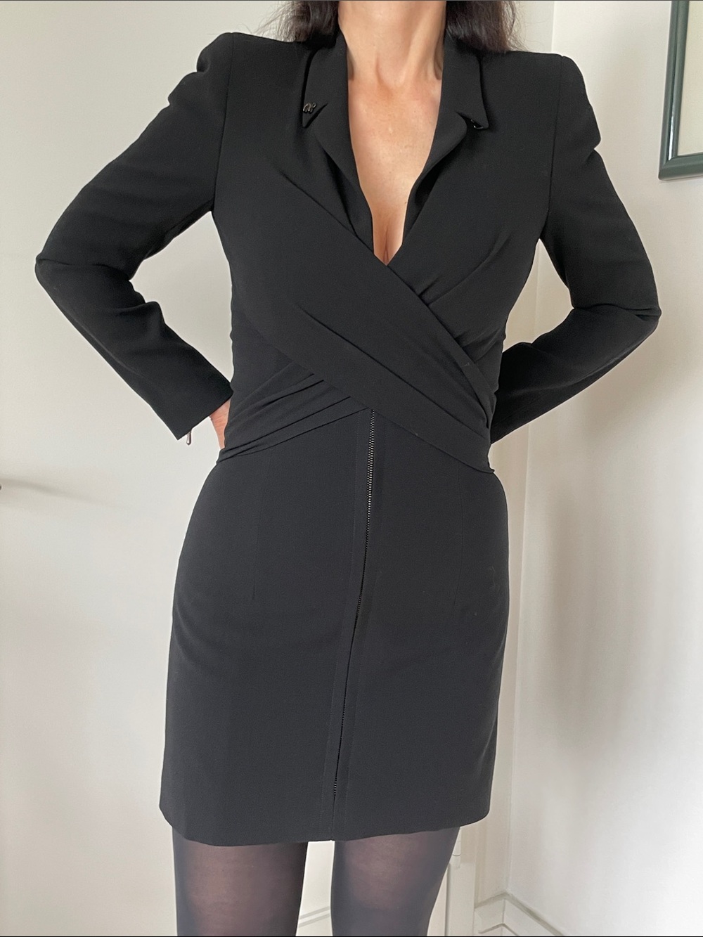CHANEL Authentic Vintage Black Long-Sleeve Draped Wrap Dress